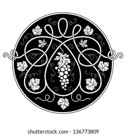 Elementos decorativos redondos en blanco y negro con vid