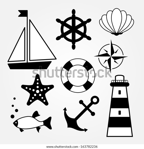 blackandwhite sea symbols icons stock vector royalty free 163782236 https www shutterstock com image vector black white sea symbols icons 163782236