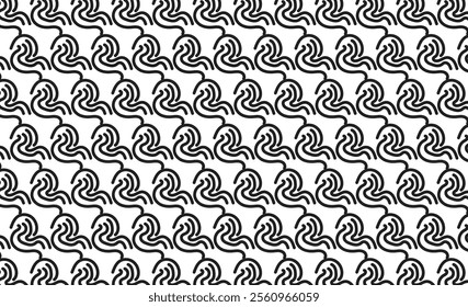 Black-and-white seamless pattern with abstract swan-like wave shapes, repeated in a rhythmic flow. Perfect for backgrounds, textiles, wallpapers, or modern design projects.