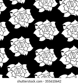 black-and-white seamless pattern with roses