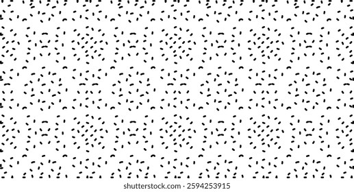 a black-and-white seamless vector background featuring small, curved dash-like shapes arranged in a geometric and repetitive pattern.