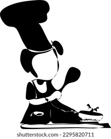 a black-and-white silhouette of a chef cooking