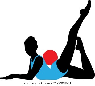 black-and-white silhouette image of the figures of sportswomen, gymnastics, exercises with objects-a ball and a ribbon