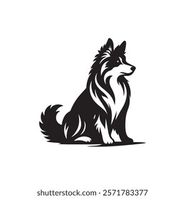 Black-and-white sitting dog vector illustration.