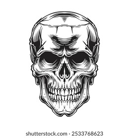 
For a black-and-white "skill face" design, envision a minimalist illustration featuring a sharp,