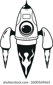 Black-and-white spacecraft rocketship vector illustration
