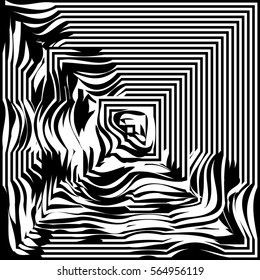 Black-and-white square and waves. Background, abstraction.