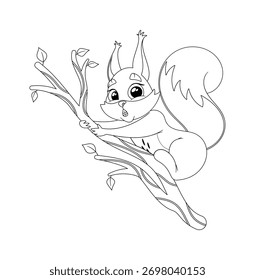 Esquilo preto-e-branco brincando em galho