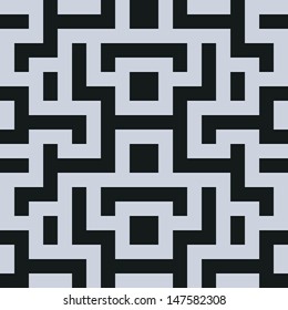 Black-and-white structural vector, 8-bit. Seamless pattern in the style of the first computer games.