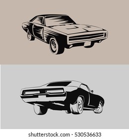 Black-and-white stylization of the car in different positions