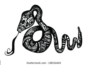 black-and-white stylized rattlesnake