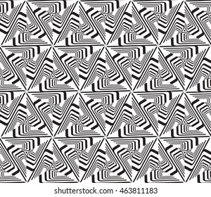 Black-and-white tones. Geometric patterns laid out on a hexagonal pattern of creating seamless vector illustrations. For the textile industry, interior design, graphic arts
