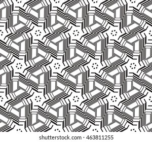 Black-and-white tones. Geometric patterns laid out on a hexagonal pattern of creating seamless vector illustrations. For the textile industry, interior design, graphic arts