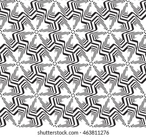 Black-and-white tones. Geometric patterns laid out on a hexagonal pattern of creating seamless vector illustrations. For the textile industry, interior design, graphic arts