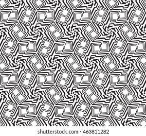 Black-and-white tones. Geometric patterns laid out on a hexagonal pattern of creating seamless vector illustrations. For the textile industry, interior design, graphic arts