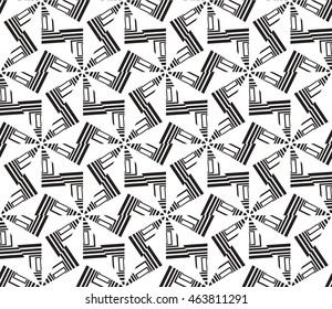 Black-and-white tones. Geometric patterns laid out on a hexagonal pattern of creating seamless vector illustrations. For the textile industry, interior design, graphic arts