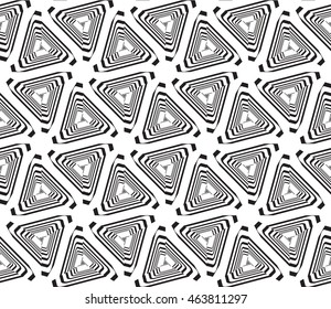Black-and-white tones. Geometric patterns laid out on a hexagonal pattern of creating seamless vector illustrations. For the textile industry, interior design, graphic arts