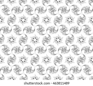 Black-and-white tones. Outline geometric patterns laid out on the hexagonal pattern of creating seamless vector illustrations. For the textile industry, interior design, graphic arts