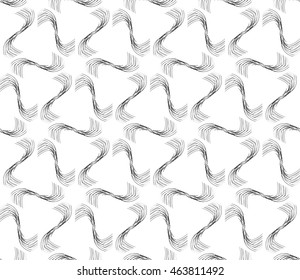 Black-and-white tones. Outline geometric patterns laid out on the hexagonal pattern of creating seamless vector illustrations. For the textile industry, interior design, graphic arts