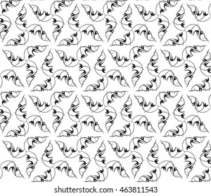 Black-and-white tones. Outline patterns of abstract flowers and petals laid out on the hexagonal pattern of creating seamless vector illustrations. 