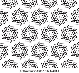 Black-and-white tones. Outline patterns of abstract flowers and petals laid out on the hexagonal pattern of creating seamless vector illustrations. 