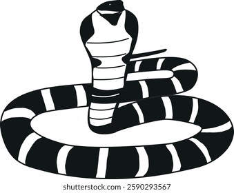 Black-and-white tropical cobra snake vector illustration