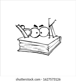 
black-and-white vector illustration, with the image of the book and the inscription book in a cheerful style.