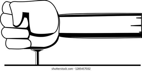Black-and-white vector picture a fist-shaped hammer hits a nail