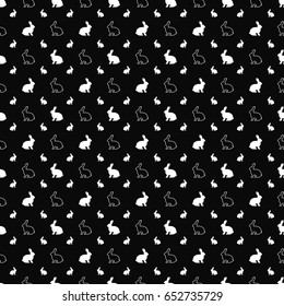 Black-and-White Vector Seamless Pattern Background of Rabbit Silhouettes. EPS10
