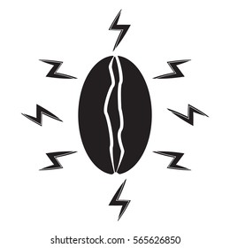  black-and-white,coffee bean, energy of a lightning, vector image