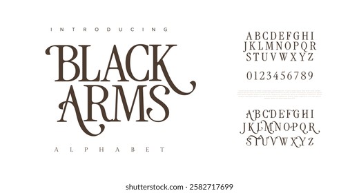 Blackarms typography beauty fashion elegant minimalist serif italic fonts decorative wedding vintage retro logos. Minimal luxury font alphabet logo. Vector illustration