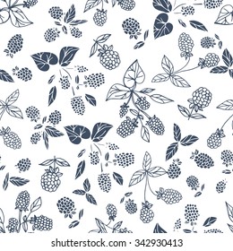 Blackberries. Background, texture, wallpaper. Seamless.  black on a white background. Silhouette. Doodle