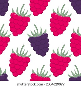 Blackberries and raspberries seamless pattern. Background with summer bright juicy berries. Template for packaging, paper, fabric and design, vector