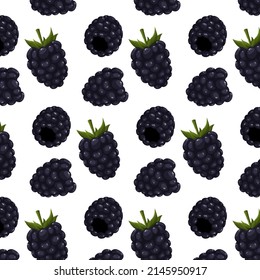 Blackberries seamless pattern with isolated transparent background. Vector image of berries. Illustration for packaging, wrapping paper, textile.	