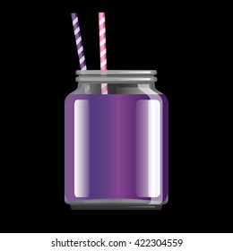 Blackberry, Blueberry, Grape juice. Glass jar, Drink cup. Vector illustration.