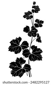 Blackberry bramble silhouette showing five petals on its flowers and multiple leaves