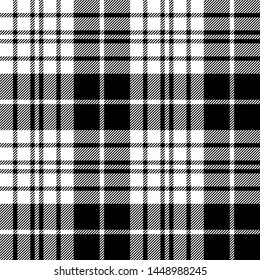 Blackberry clan tartan diagonal black white seamless fabric texture. Vector illustration.