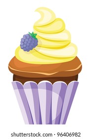 Blackberry cupcake on white background. Illustration.