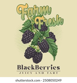 Blackberry Fruit Lovers t-shirt print design, summer fruit print for food fashion, fresh and juice, natural food print, Hand drawn vector fruit illustration. Vintage citrus illustration.