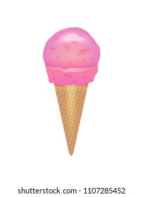 Blackberry ice cream cone isolated on white background icon. Street fast food, sweet milky dessert vector illustration in flat style