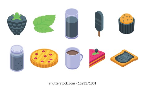 Blackberry icons set. Isometric set of blackberry vector icons for web design isolated on white background