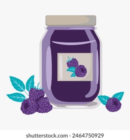 Blackberry jam with decorative blackberries flat illustration