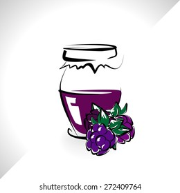 Blackberry jam jar icon. Marmalade.