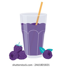 Blackberry juice with blackberries decoration isolated illustration