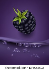 Blackberry juice close up. Fresh bblackberry juice. 3d vector illustration