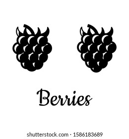 Blackberry with leaves icon set. Black vector berries silhouette isolated on white background. Black and white blackberries illustration for tattoo. Healthy organic food logo.