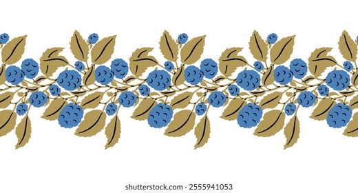 Blackberry Ornamental Border Seamless Repeat Pattern. Vector Illustration