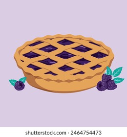 Blackberry pie with blackberries decoration illustration