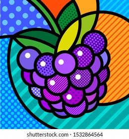 Blackberry pop art modern vector illustration for your design. Geometrical shape, colorful editable design elements for web and print products.