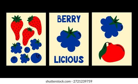 Conjunto de póster de Blackberry con tonos de bayas profundas y frescura natural. Elegante arte de pared con temática frutal con un toque moderno.